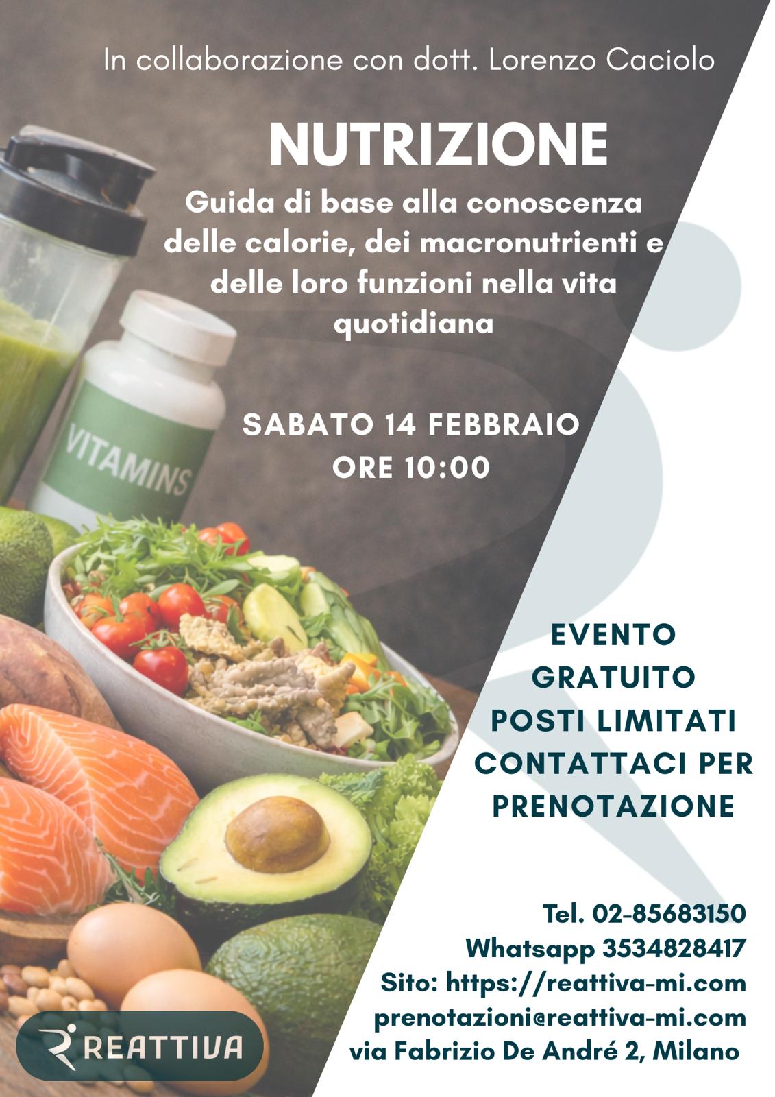 Locandina inconotro con nutrizionista Reattiva a Milano zona via Missaglia il 14 febbraio 2026